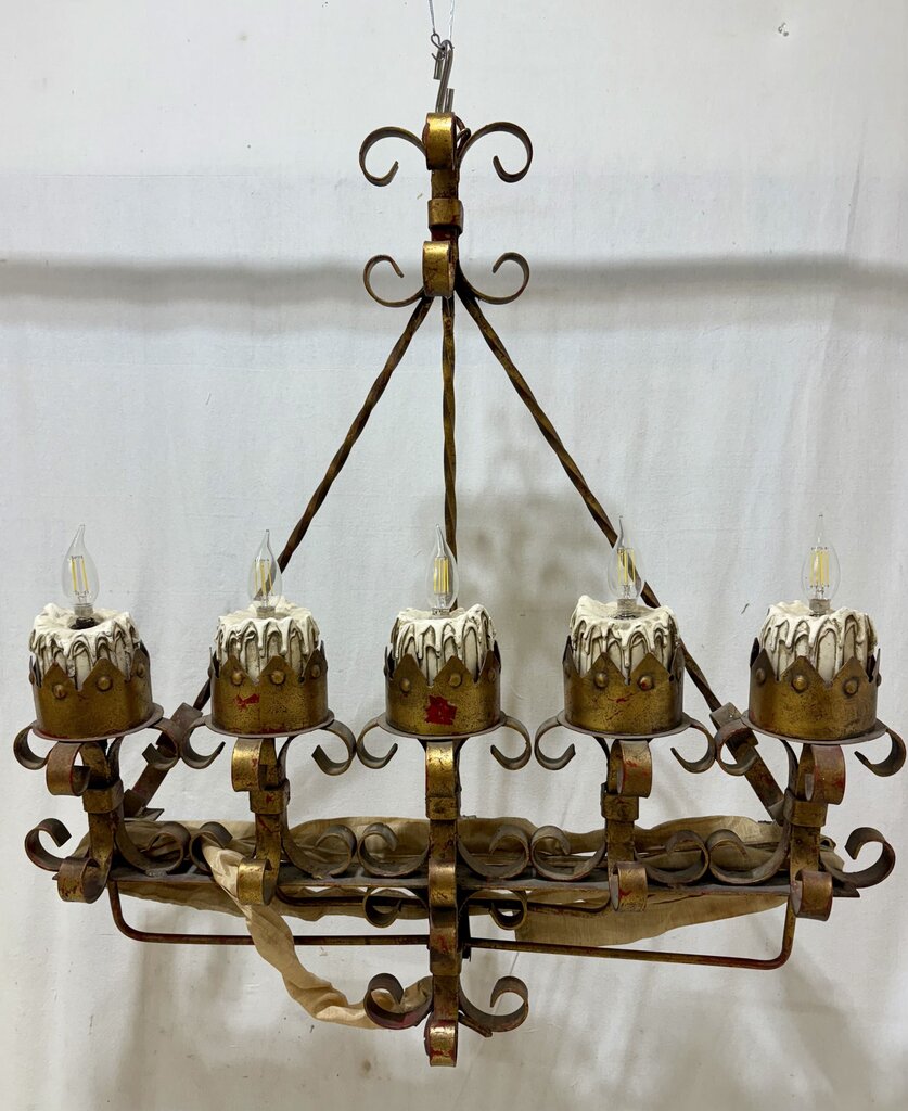 Wrough Iron Medieval Style Wall Mounted 5 Lamp Chandelier
