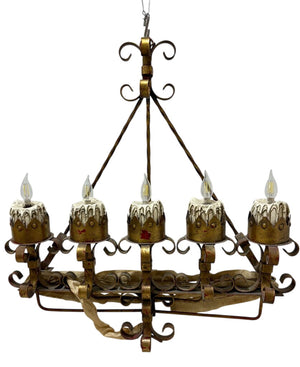 Wrough Iron Medieval Style Wall Mounted 5 Lamp Chandelier