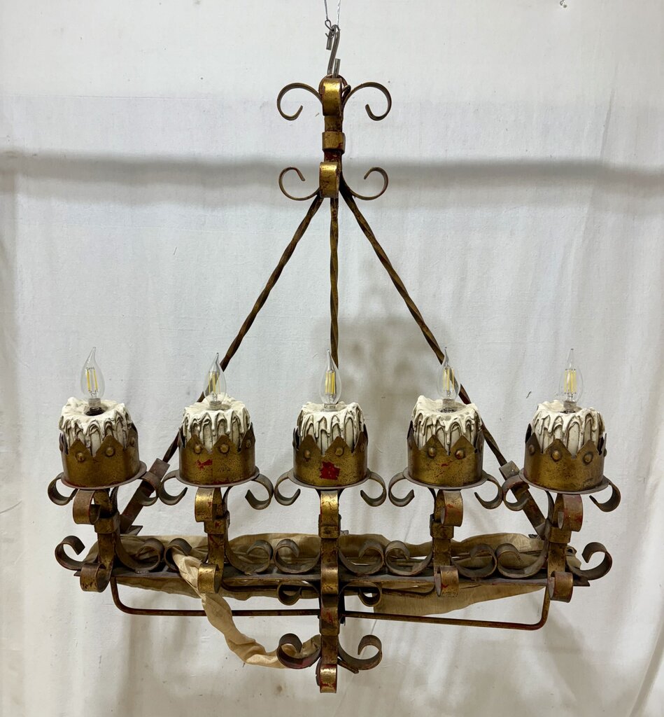 Wrough Iron Medieval Style Wall Mounted 5 Lamp Chandelier