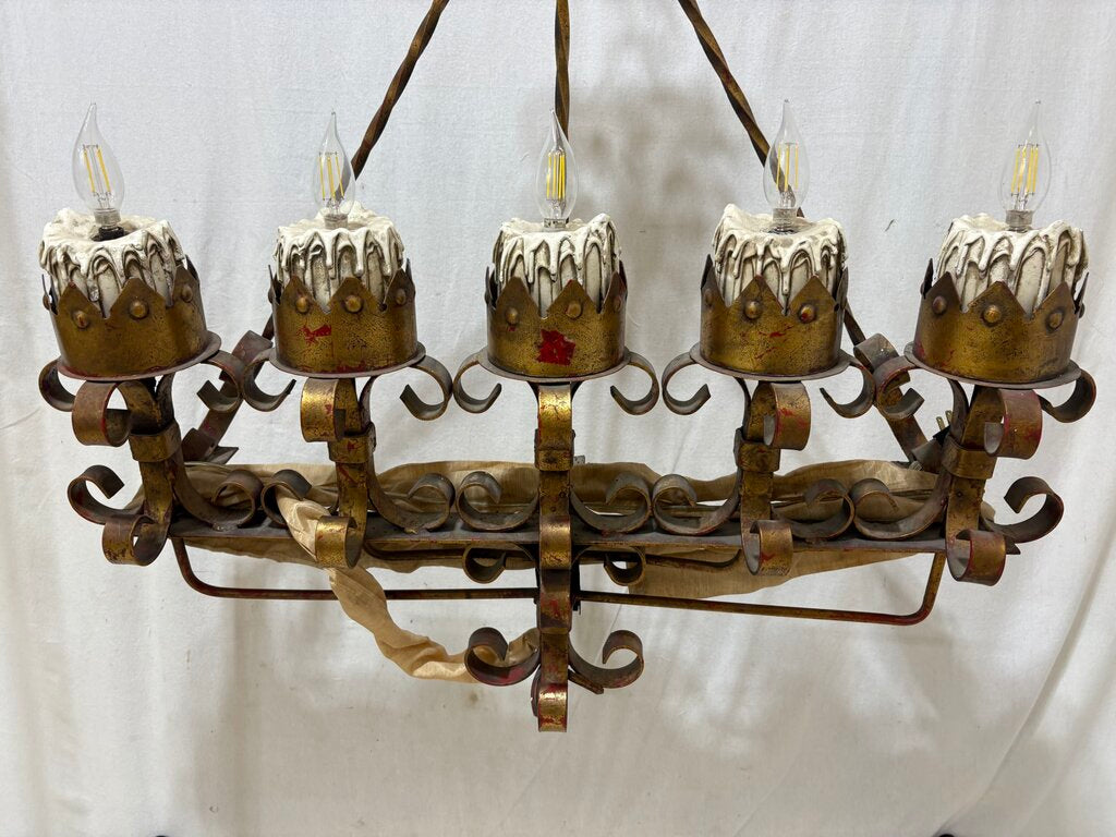 Wrough Iron Medieval Style Wall Mounted 5 Lamp Chandelier