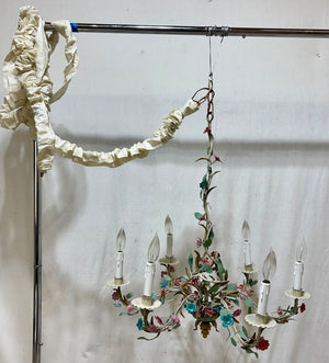 Italian Toleware 6 Arm Candlestick Style Floral Motif Chandelier