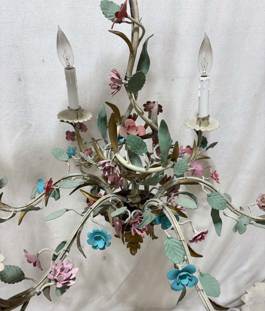 Italian Toleware 6 Arm Candlestick Style Floral Motif Chandelier