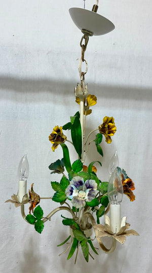 Italian Style Toleware 3 Arm Candlestick Style Floral Motif Chandelier