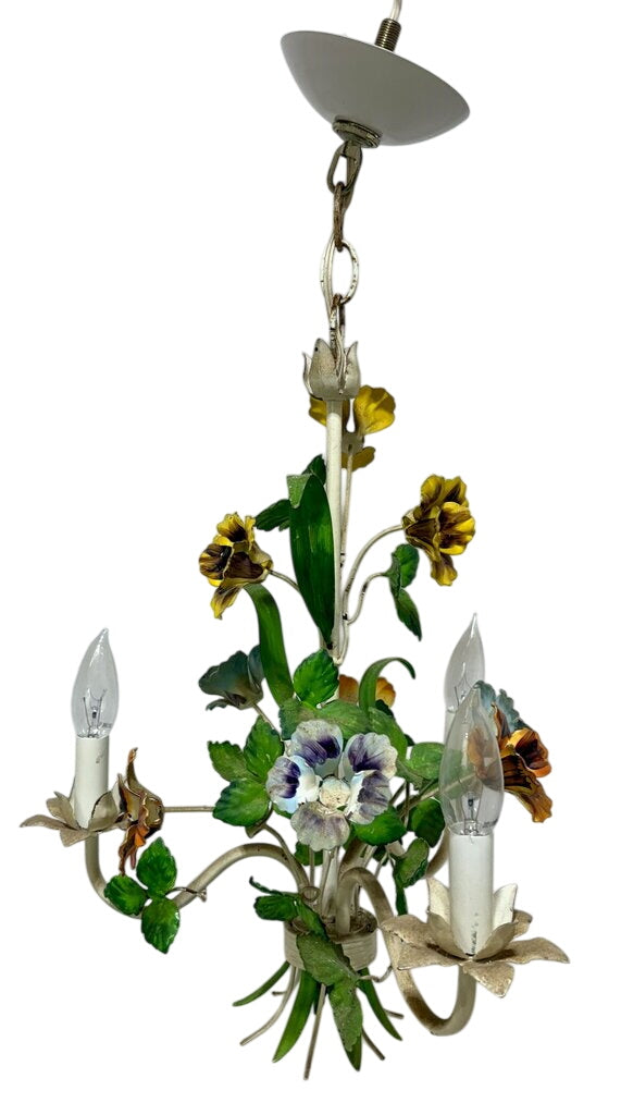 Italian Style Toleware 3 Arm Candlestick Style Floral Motif Chandelier by Miss Daisy's Consignment & Auction House