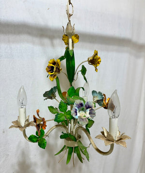 Italian Style Toleware 3 Arm Candlestick Style Floral Motif Chandelier