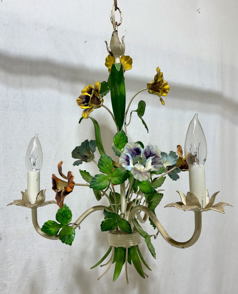 Italian Style Toleware 3 Arm Candlestick Style Floral Motif Chandelier