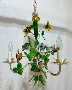 Italian Style Toleware 3 Arm Candlestick Style Floral Motif Chandelier