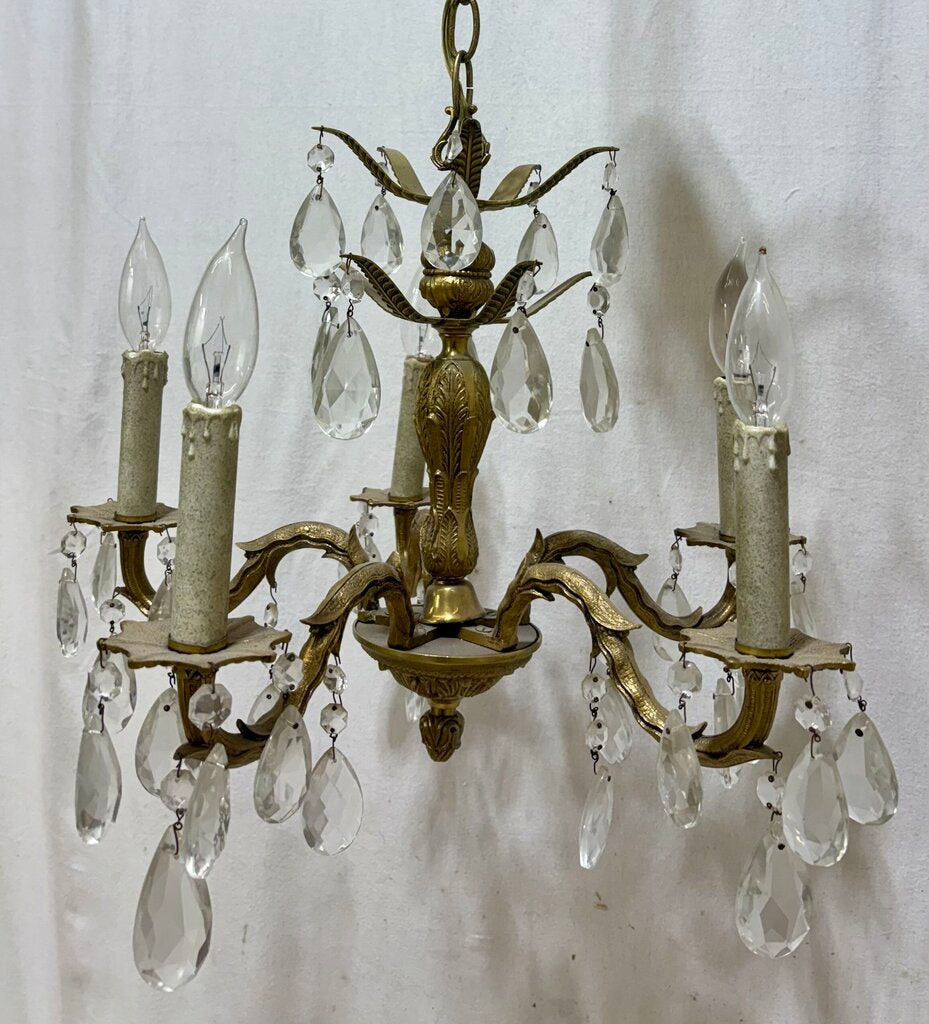 Solid Brass Italian 5 Arm Candlestick Style Chandelier