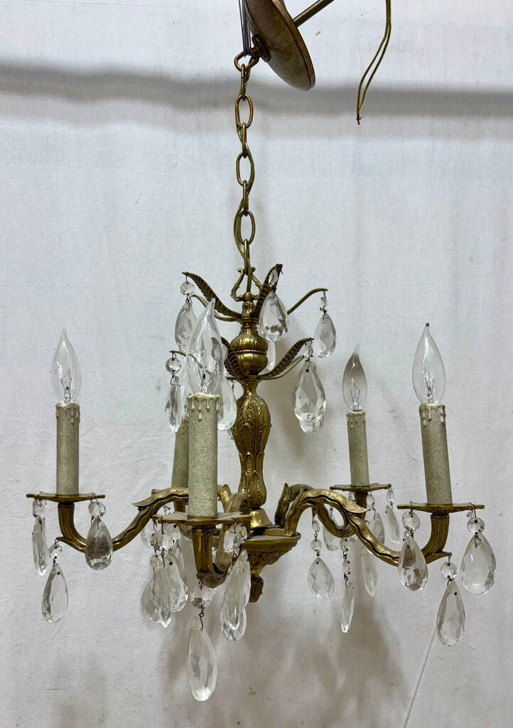 Solid Brass Italian 5 Arm Candlestick Style Chandelier