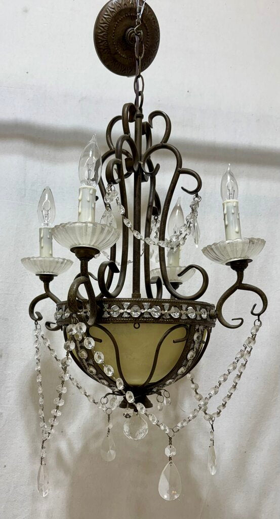 Portfolio 6 Lamp Antique Style Bronze Crystal Candlestick Style Chandelier