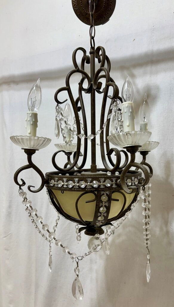 Portfolio 6 Lamp Antique Style Bronze Crystal Candlestick Style Chandelier