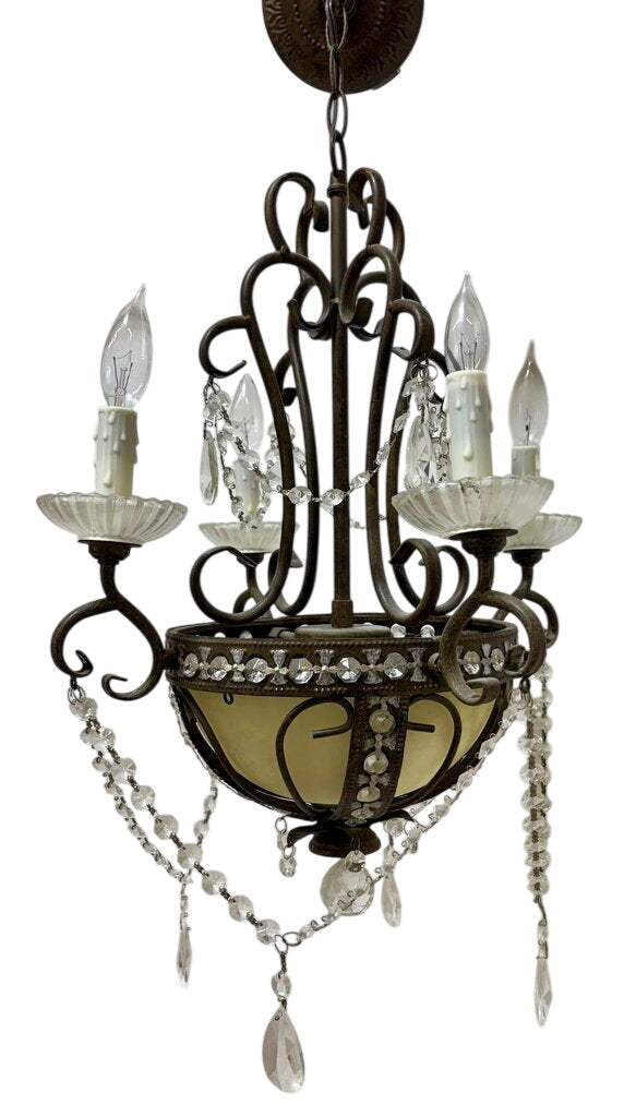Portfolio 6 Lamp Antique Style Bronze Crystal Candlestick Style Chandelier