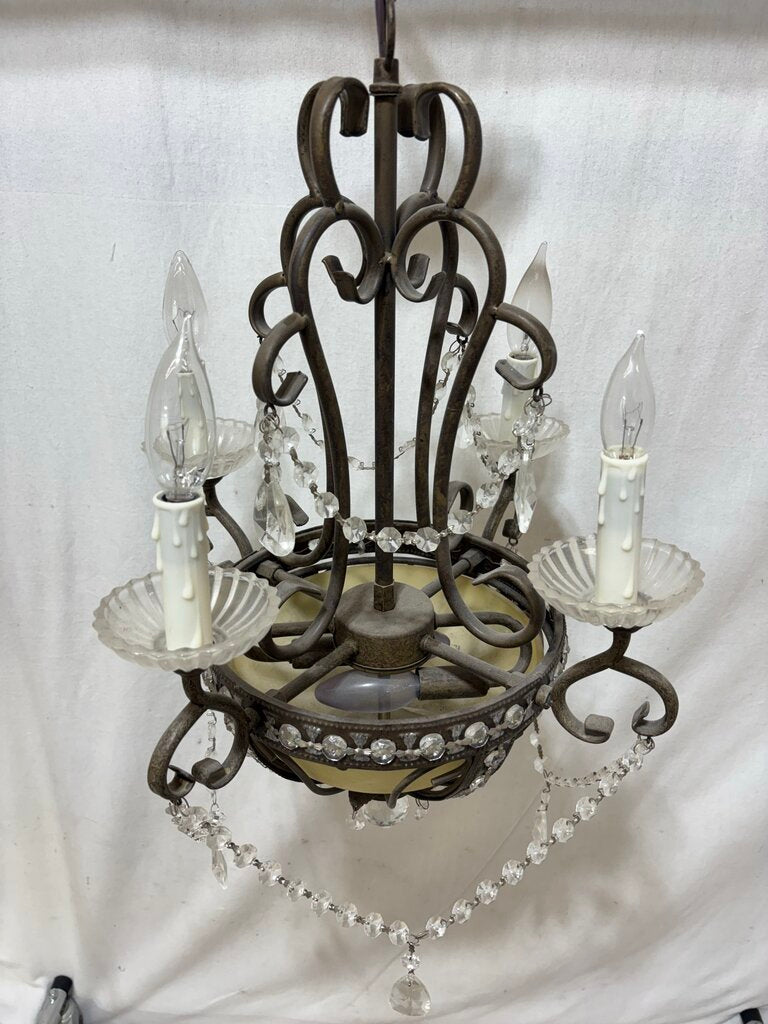 Portfolio 6 Lamp Antique Style Bronze Crystal Candlestick Style Chandelier