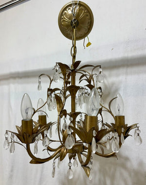 Brass Finish Metal 5 Arm Crystal Leaf Motif Chandelier