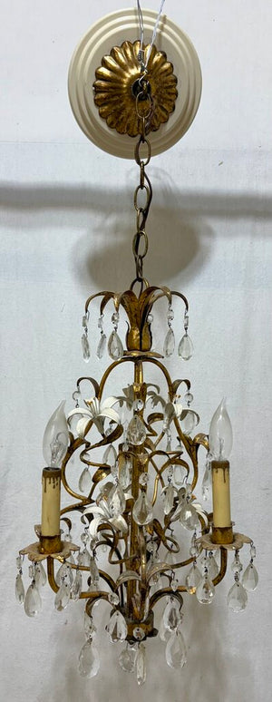 Italian Style Toleware Metal Iris Floral Motif 3 Arm Candlestick Style Chandelier