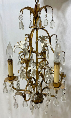 Italian Style Toleware Metal Iris Floral Motif 3 Arm Candlestick Style Chandelier