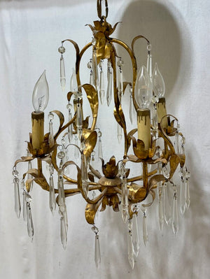 Metal Brass Finish 4 Arm Candlestick Style Crystal Chandelier