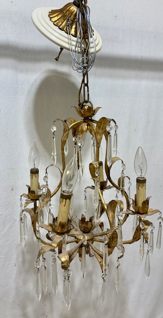 Metal Brass Finish 4 Arm Candlestick Style Crystal Chandelier