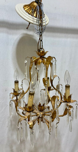 Metal Brass Finish 4 Arm Candlestick Style Crystal Chandelier