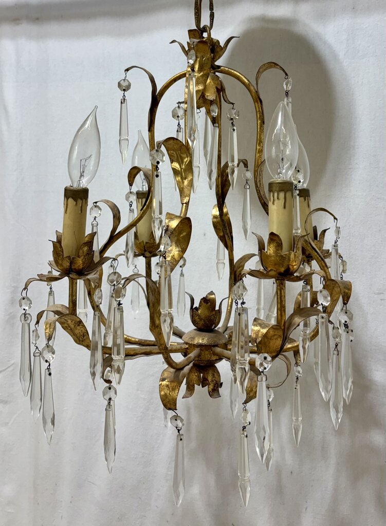 Metal Brass Finish 4 Arm Candlestick Style Crystal Chandelier