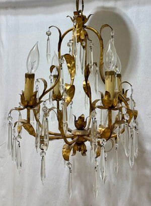 Metal Brass Finish 4 Arm Candlestick Style Crystal Chandelier