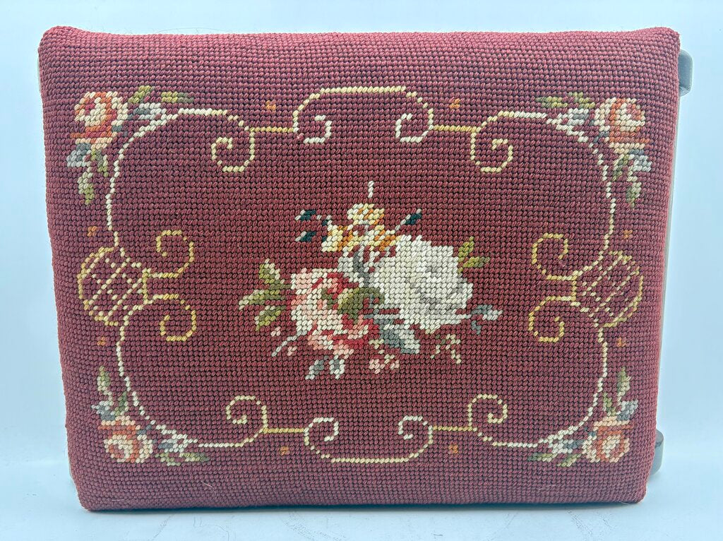 Vintage Needlepoint Oak Slipper Bench