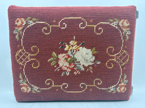 Vintage Needlepoint Oak Slipper Bench