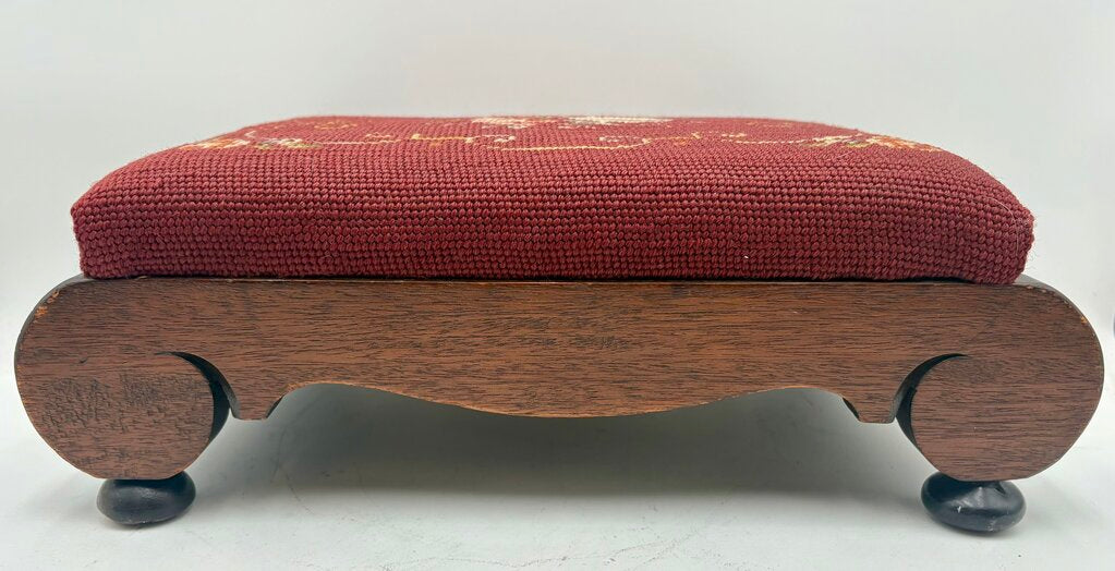 Vintage Needlepoint Oak Slipper Bench