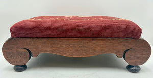 Vintage Needlepoint Oak Slipper Bench