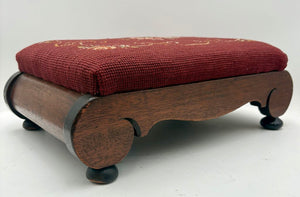 Vintage Needlepoint Oak Slipper Bench