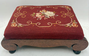 Vintage Needlepoint Oak Slipper Bench