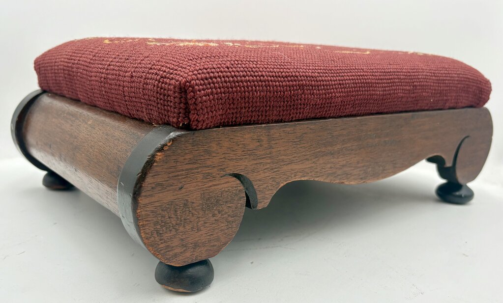 Vintage Needlepoint Oak Slipper Bench