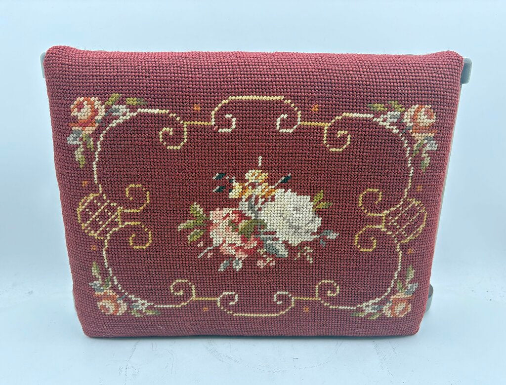 Vintage Needlepoint Oak Slipper Bench