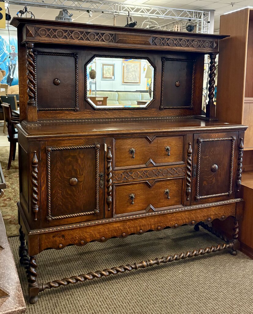 Tiger Oak Barley Twist Mirrored Sideboard (2Pcs)