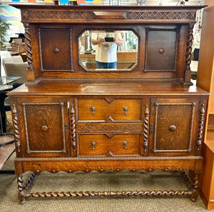 Tiger Oak Barley Twist Mirrored Sideboard (2Pcs)