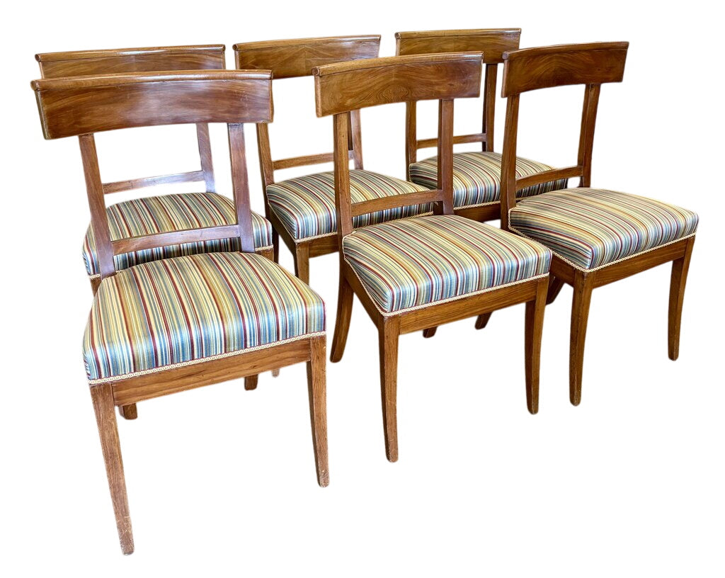 Late 19th C. French Biedermeier Cherrywood Directoire Style Dining Chair Set (6Pcs)