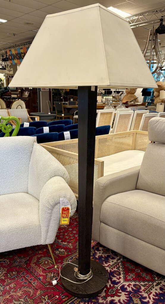 MCM Black Finished Oak Floor Lamp 67"