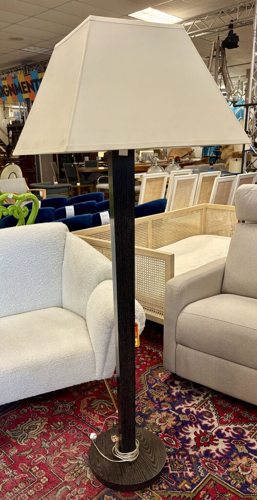 MCM Black Finished Oak Floor Lamp 67"