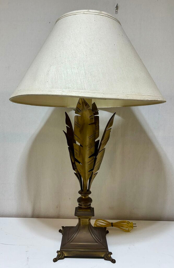 Decorative Crafts Inc. Sculptural Solid Brass Feather Table Lamp