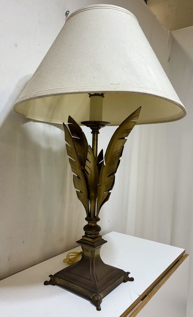 Decorative Crafts Inc. Sculptural Solid Brass Feather Table Lamp