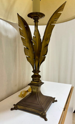 Decorative Crafts Inc. Sculptural Solid Brass Feather Table Lamp