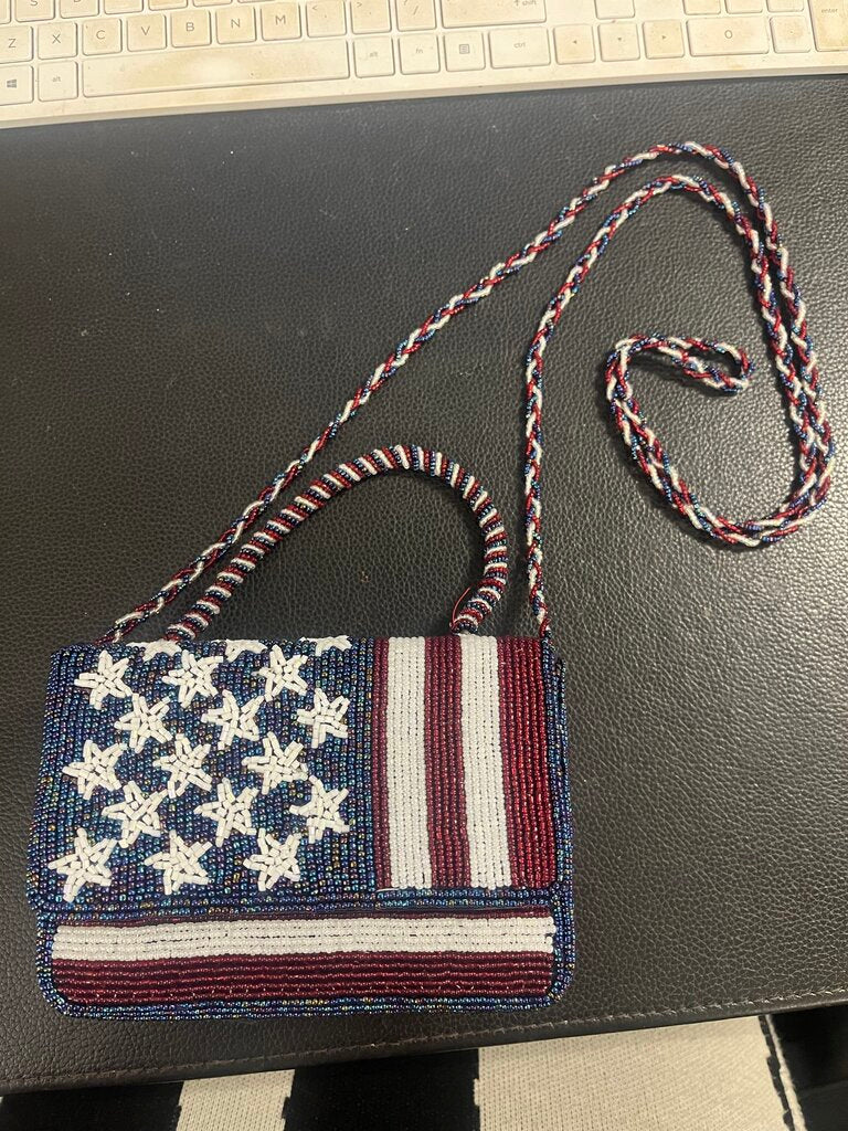 ERMO Beaded American Flag Motif Purse