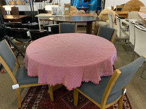 Round Red & White Fringe Edge Tablecloth 72"