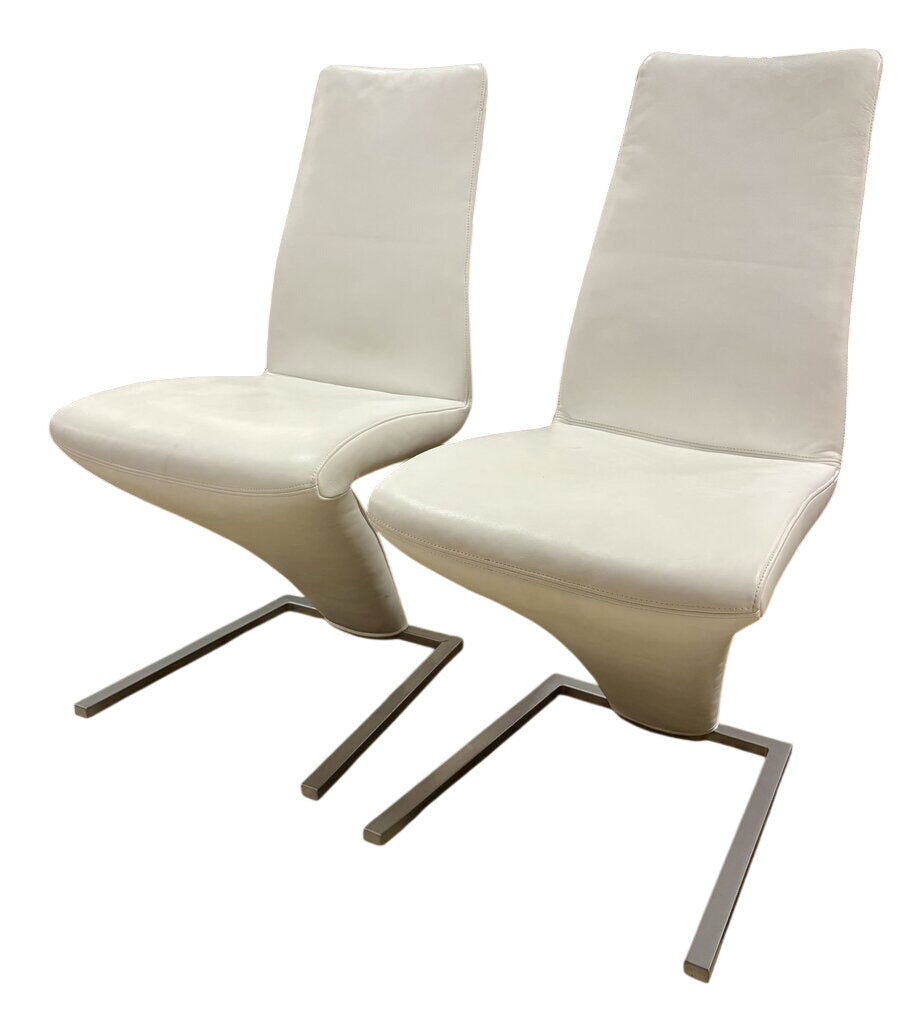 Rolf Benz 7800 White Leather Chairs (PAIR)