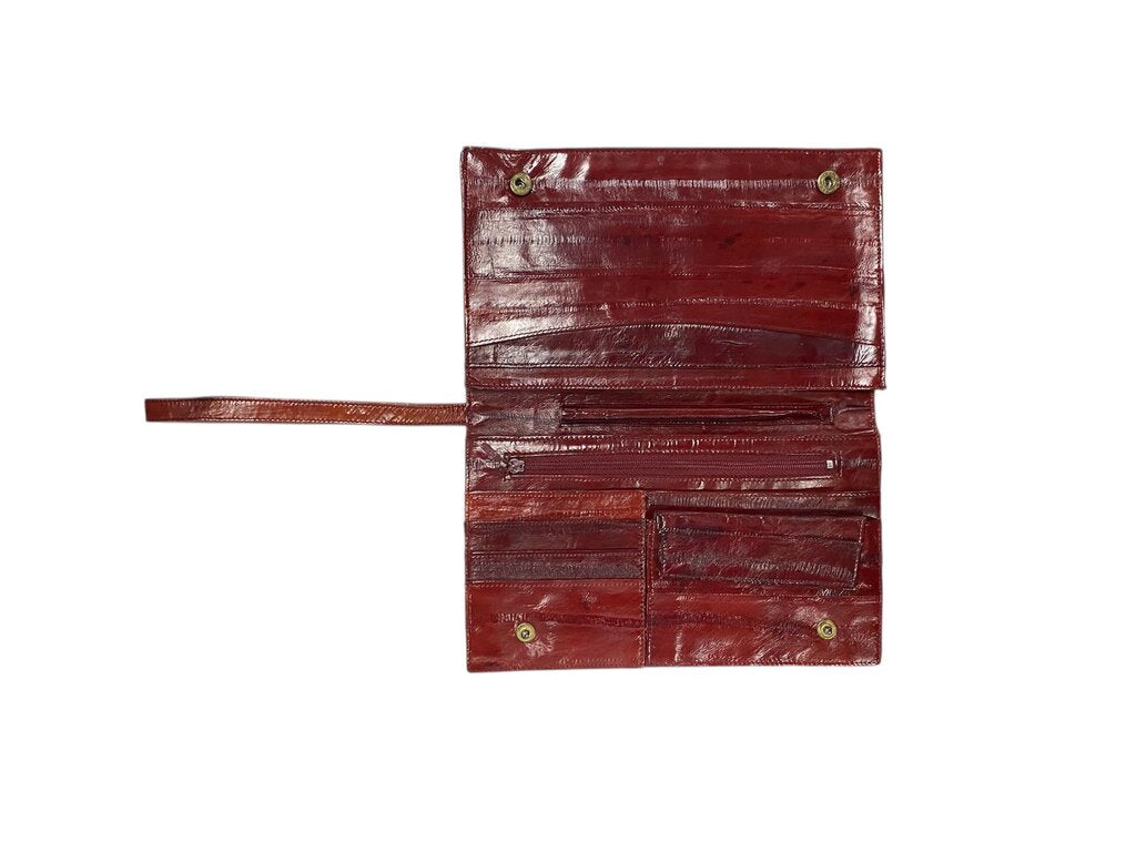 Vintage Maroon Eel Skin Wallet Clutch