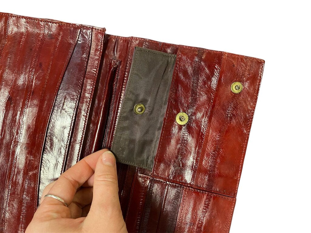 Vintage Maroon Eel Skin Wallet Clutch