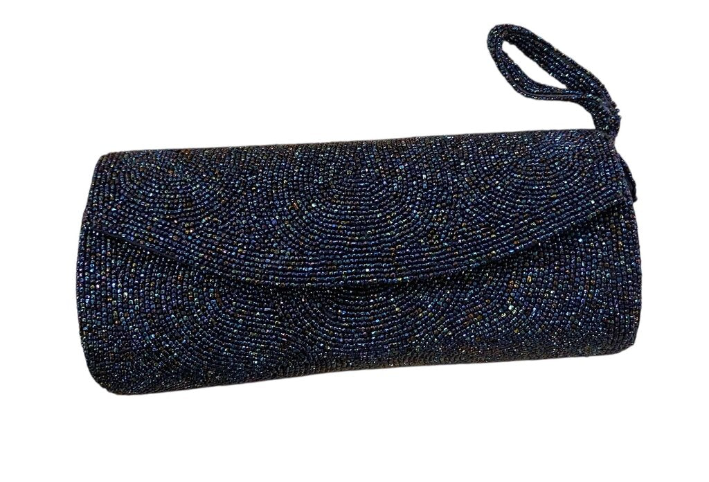 Vintage Walborg Iridescent Blue Hand Beaded Clutch (Made in Belgium)