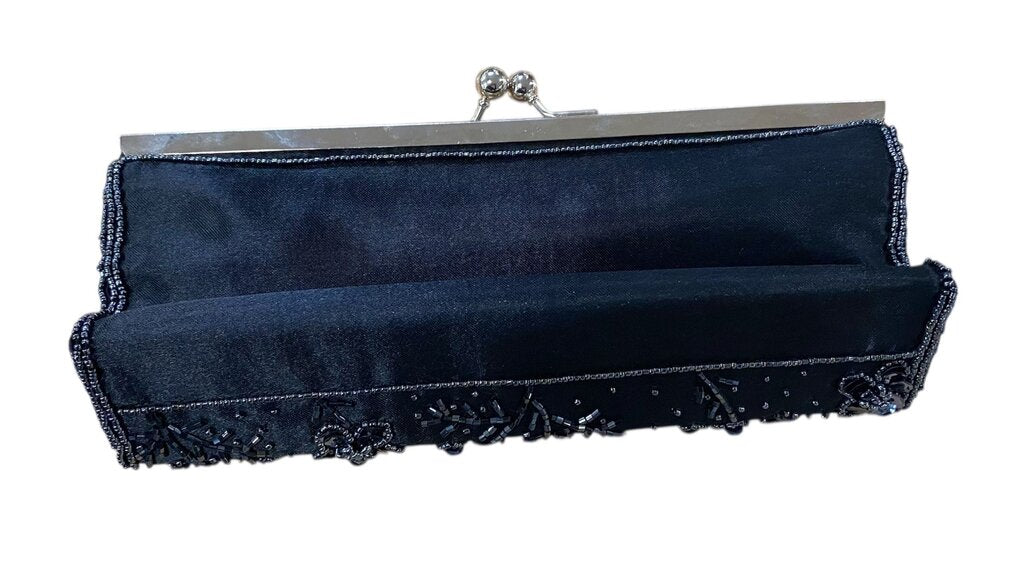 bebe Sequin Beaded Navy Floral Convertible Clutch