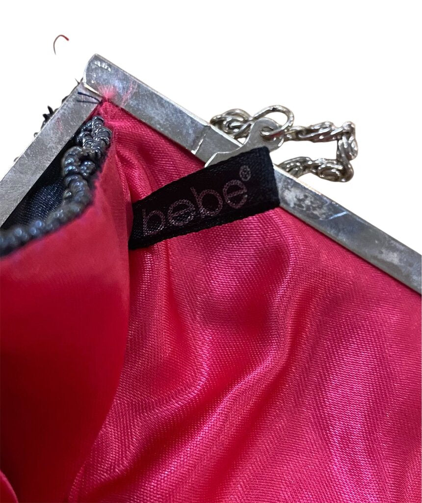 bebe Sequin Beaded Navy Floral Convertible Clutch