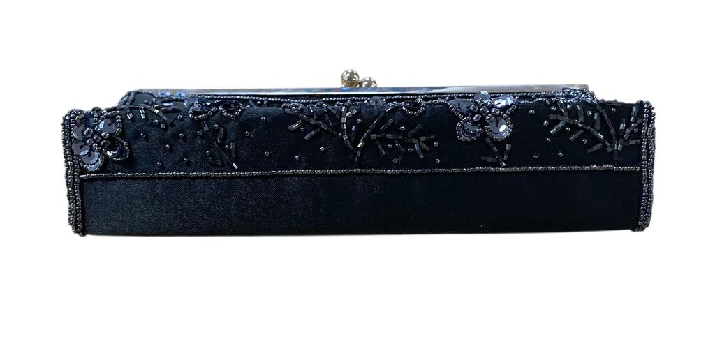 bebe Sequin Beaded Navy Floral Convertible Clutch